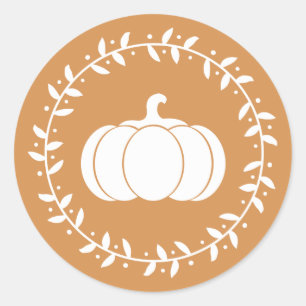 Sticker Rond Rustic Fall White Citrouille & Wreath