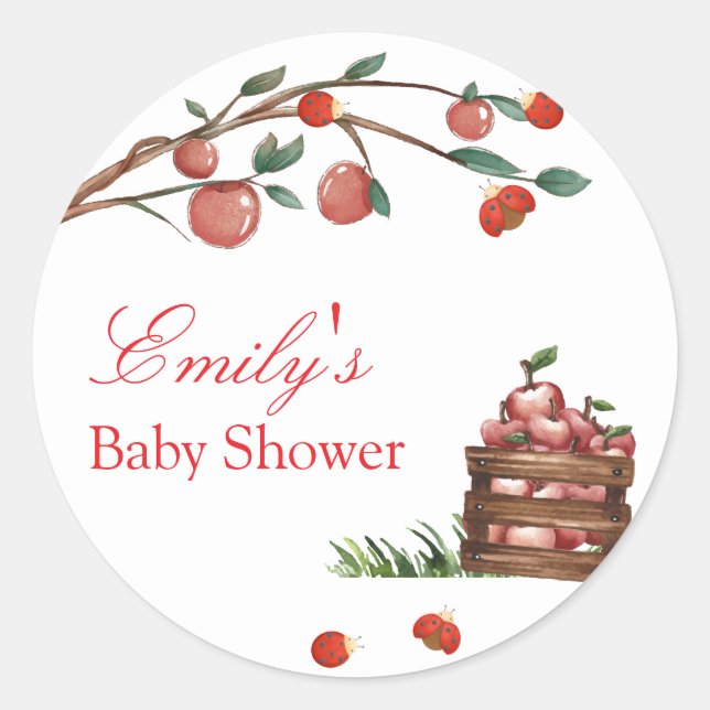 Sticker Rond Rustic Farm Ladybug Apple Baby shower fille (Devant)