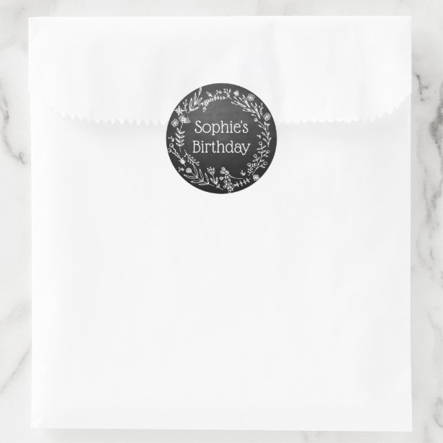 Sticker Rond Rustic Farmhouse Chalkboard Anniversaire de enfant (Sac)