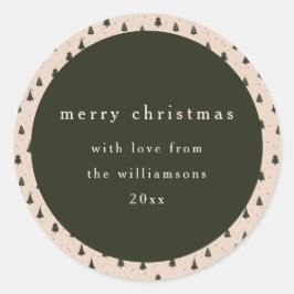 Sticker Rond Rustic Forest Green Noël Trees cadeau de