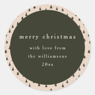 Sticker Rond Rustic Forest Green Noël Trees cadeau de