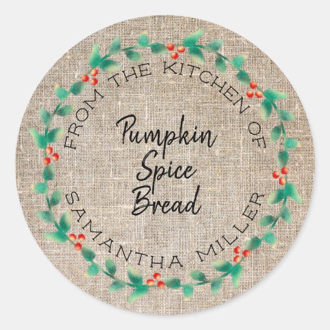Sticker Rond Rustic Holiday Holly Wreath cuisine Traitements Ca (Devant)