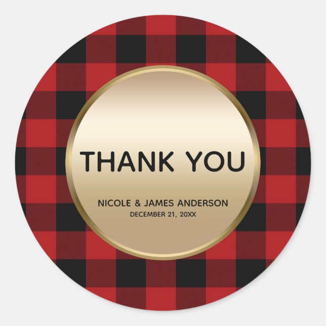 Sticker Rond Rustic Holiday Red Buffalo Plaid Gold Favreat (Devant)