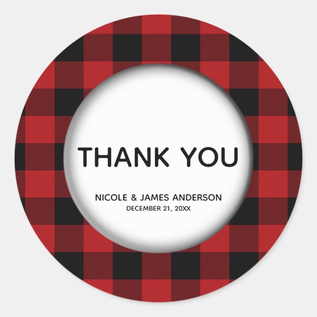 Sticker Rond Rustic Holiday Red Buffalo Plaid White Favreat (Devant)