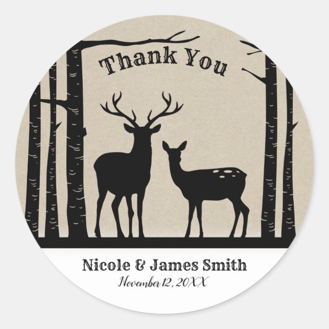Sticker Rond Rustic Homme Female Doe Deer Black Birch Favoriser (Devant)