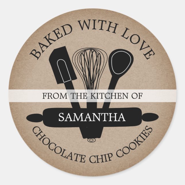 Sticker Rond Rustic Kraft Fabriqué Maison Cookies Cuisiné Avec  (Devant)
