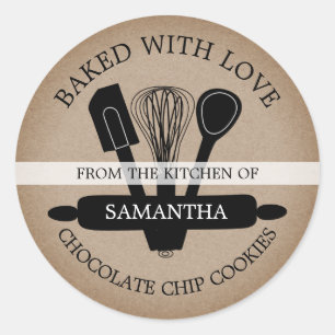 Sticker Rond Rustic Kraft Fabriqué Maison Cookies Cuisiné Avec 