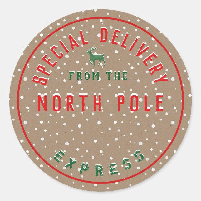 Sticker Rond Rustic Kraft Livraison spéciale Officiel Pôle Nord (Devant)