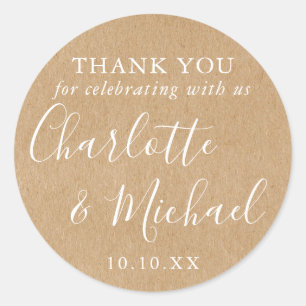 Sticker Rond Rustic Kraft Signature Mariage Favoriser Merci