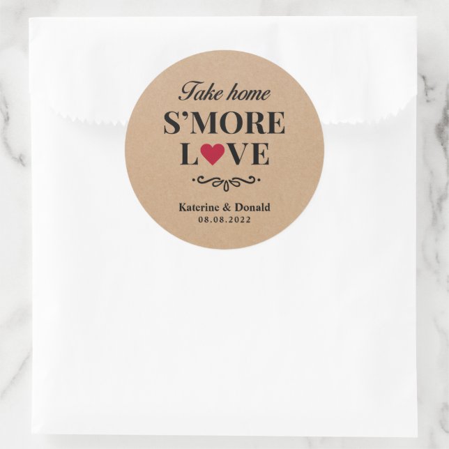 Sticker Rond Rustic Kraft S'more Love Mariage (Sac)