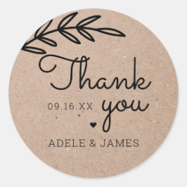 Sticker Rond Rustic Laurel Leaf Merci Mariage
