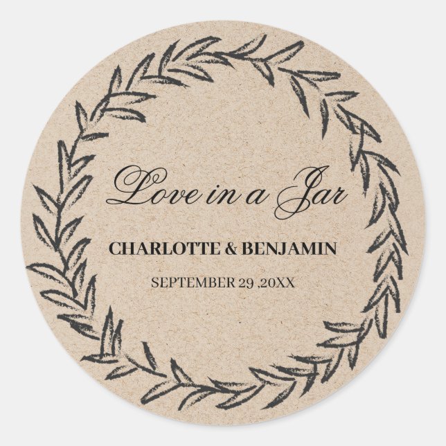 Sticker Rond Rustic Leaf Wreath Mason Jar Wedding Favoriser les (Devant)