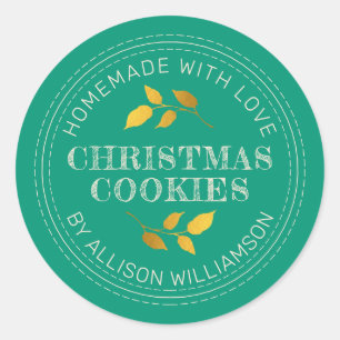Sticker Rond Rustic Maison de Noël Cookies Emerald Green