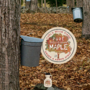 Sticker Rond RUSTIC MAPLE couleurs automne sirop d'érable kraft