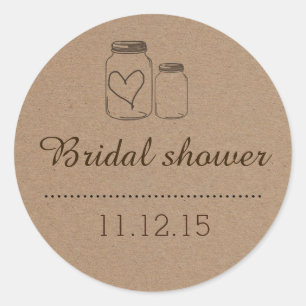 Sticker Rond Rustic Mason Jar Fête des mariées cardiaque
