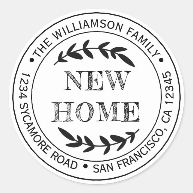 Sticker Rond Rustic Modern New Home Adresse de retour (Devant)