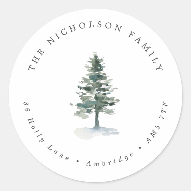 Sticker Rond Rustic Pine Tree Family Adresse de retour (Devant)