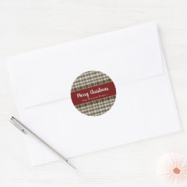 Sticker Rond Rustic Plaid Classic Joyeux Noël