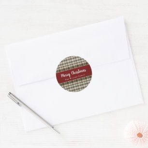 Sticker Rond Rustic Plaid Classic Joyeux Noël