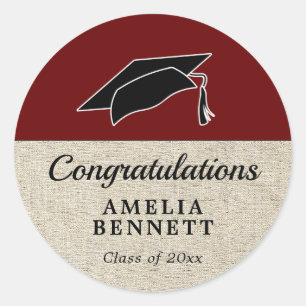 Sticker Rond Rustic Red Félicitations Casquette diplômé