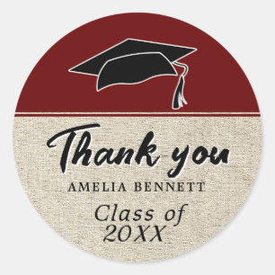Sticker Rond Rustic Red Graduate Casquette Merci de graduation