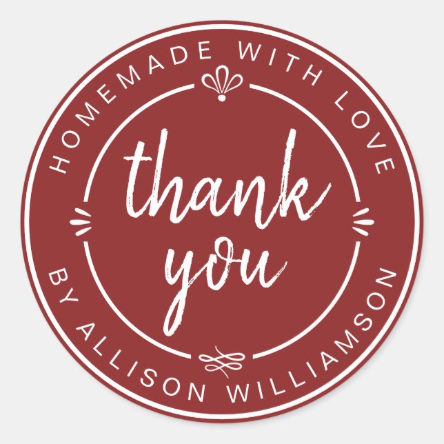 Sticker Rond Rustic Red Homemade Thank You (Devant)