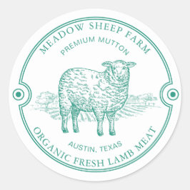 Sticker Rond Rustic Sheep Lamb Logo Farm Field Green