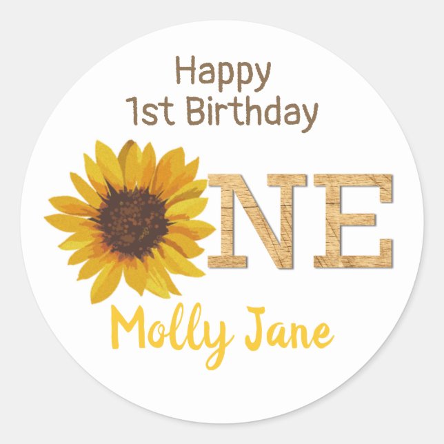 Sticker Rond Rustic Sunflower 1er Anniversaire (Devant)