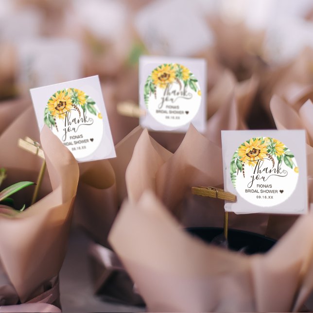 Sticker Rond Rustic Sunflower Script Thank You Bridal Shower (Créateur téléchargé)