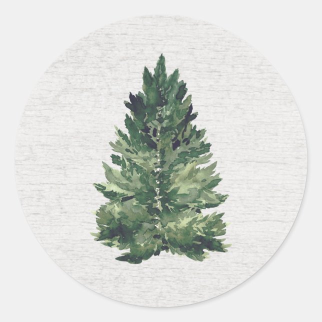 Sticker Rond Rustic Watercolor Christmas Tree  (Devant)