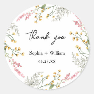 Sticker Rond Rustic Watercolor Fleur sauvage thème Mariage mode