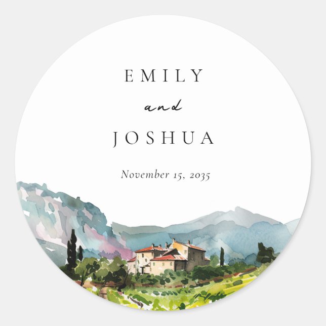 Sticker Rond Rustic Winery Mariage paysage (Devant)