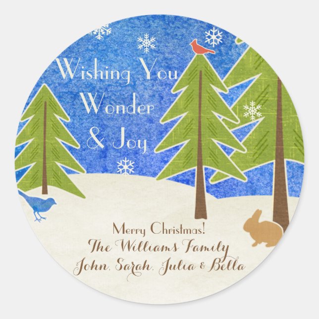 Sticker Rond Rustic Winter Wonderland & Joy Joyeux Noël (Devant)