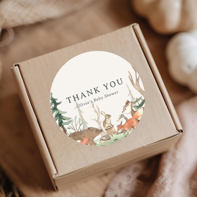 Sticker Rond Rustic Winter Woodland Baby Shower Favor (Créateur téléchargé)