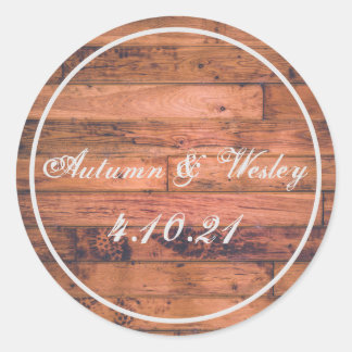 Sticker Rond Rustic Wood Personnaliser Nom Date