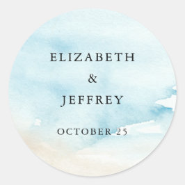 Sticker Rond Rustique Aquarelle Océan Eté Plage Mariage