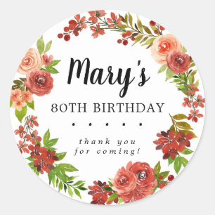 Sticker Rond Rustique Automne Floral 80e Anniversaire Merci