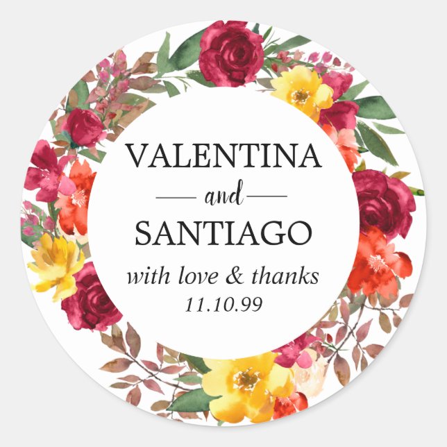 Sticker Rond Rustique Automne Floral Mariage Merci Favoriser (Devant)