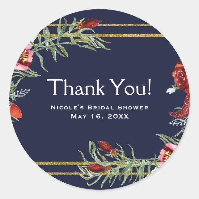 Sticker Rond Rustique Automne Marsala Floral Marine Mariage ble (Devant)