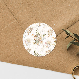 Sticker Rond Rustique Automne Rose Aquarelle Botanique