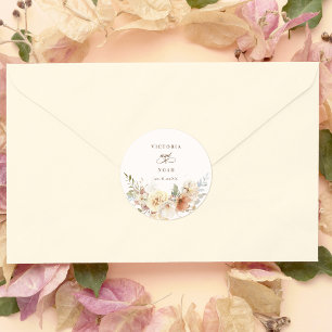 Sticker Rond Rustique Automne Rose Aquarelle Botanique