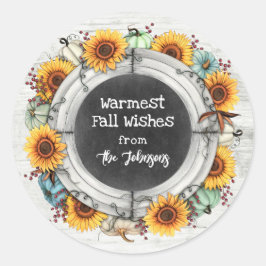 Sticker Rond Rustique Automne Thanksgiving Sunflower Cadeau Cit