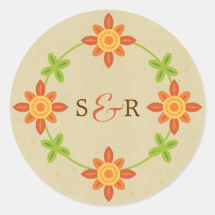 Sticker Rond Rustique Boho Lovebird Owl Couple Mariage