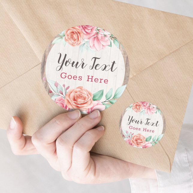Sticker Rond Rustique Bois Pays Ferme Floral Rose Boutique (Créateur téléchargé)