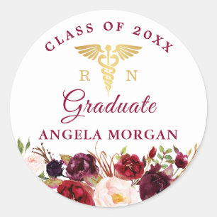 Sticker Rond Rustique Bourgogne Floral Nursing Graduate Graduat