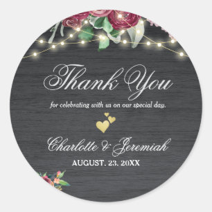 Sticker Rond Rustique Bourgogne Mason Jar éclaire Merci Mariage
