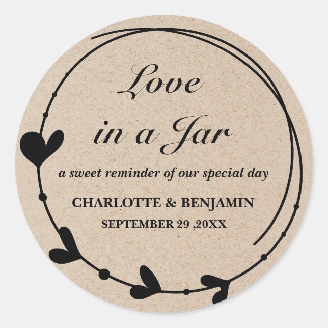 Sticker Rond Rustique Brown Kraft Mason Jar Mariage Favoriser l (Devant)