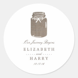 Sticker Rond Rustique Burlap Mason Jar Mariage