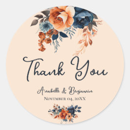 Sticker Rond Rustique Burnt Orange et Mariage bleu