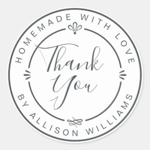 Sticker Rond Rustique Chic Maison Monogram Merci Blanc